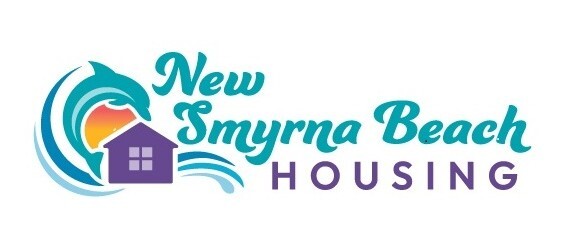 NSBHA Logo that says New Smyrna Beach Housing and has a dolphin, sun, house, and ocean wave illustration