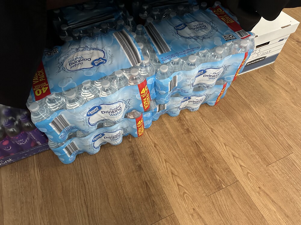 cases of water bottles