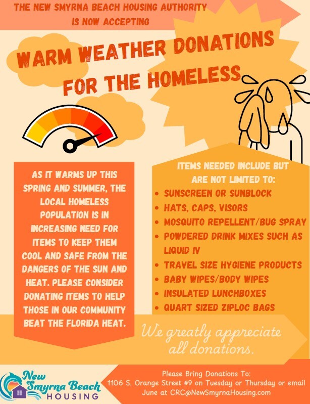 Warm weather donations flyer. All information as listed below.