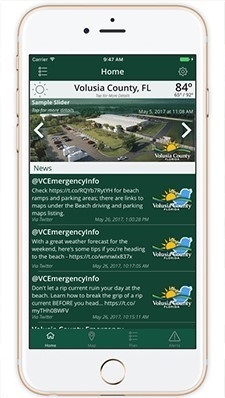 The Volusia County Emergency Management App Mobile view on a smartphone.